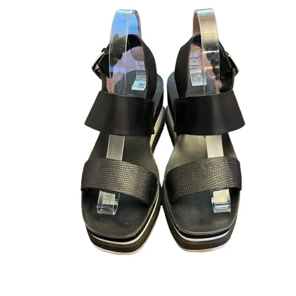 Dolce‎ Vita Idrah Platform Sandals Embossed Leather Strappy Black Size 7.5